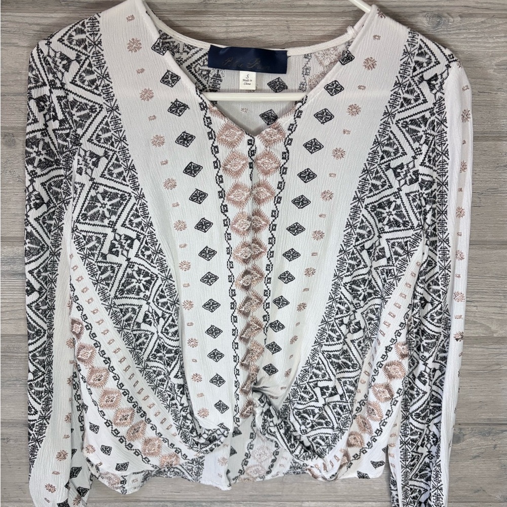 Women's White Boho Printed Twist-Front Top